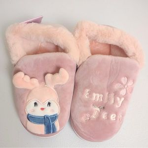 Toddlers Kids Christmas Deer Flannel Warm Winter Home Slippers Size 2/3